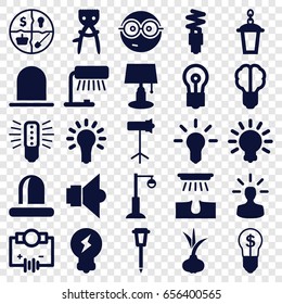 Bulb icons set. set of 25 bulb filled icons such as onion, siren, hair removal, nerd emoji, street lamp, studio lapm, fluorescent lamp, marketing