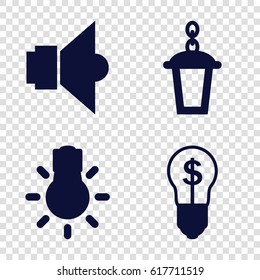 Bulb icons set. set of 4 bulb filled icons such as street lamp
