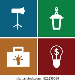 Bulb icons set. set of 4 bulb filled icons such as street lamp