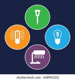 Bulb icons set. set of 4 bulb filled icons such as street lamp