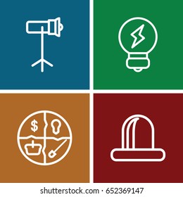 Bulb icons set. set of 4 bulb outline icons such as siren, studio lapm, bulb