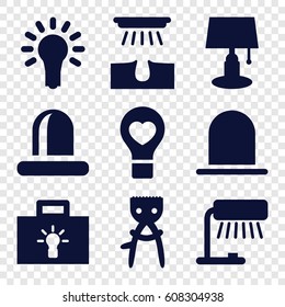 Bulb icons set. set of 9 bulb filled icons such as siren, hair removal
