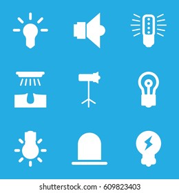 Bulb icons set. set of 9 bulb filled icons such as siren, hair removal, studio lapm