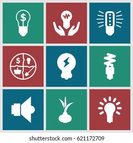 Bulb icons set. set of 9 bulb filled icons such as onion, fluorescent lamp, lamp