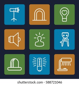 bulb icons set. Set of 9 bulb outline icons such as siren, hair removal, studio lamp