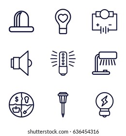 Bulb icons set. set of 9 bulb outline icons such as street lamp, siren, lamp, electricity, table lamp
