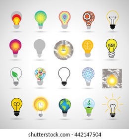 Bulb Icons Set - Isolated On Gray Background. Vector Illustration, Graphic Design. 