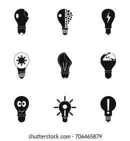 Bulb icons set. Simple illustration of 9 bulb vector icons for web design