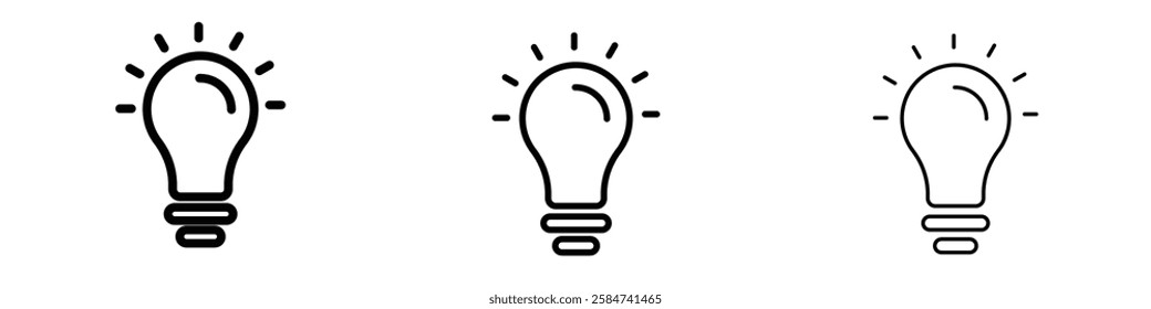 Bulb icons in three different stroke lines