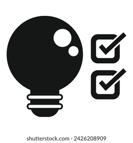 Vector simple del icono aprobado de la idea de la bombilla. Datos del cliente. Visión financiera