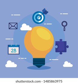 bulb idea with business strategy icons