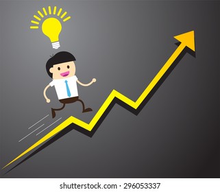 Bulb Idea Businessman climbing ladder to Success. Vector illustration. Businessman climbing to goal. Motivation concept to be successful. win. winner. finish