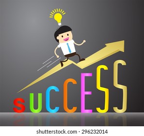 Bulb Idea Businessman climbing ladder to Success. Vector illustration. Businessman climbing to goal. Motivation concept to be successful. winner. finish. win. flat design. arrow