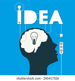 Bulb idea concept vector with Brain design background illustration