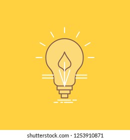 bulb, idea, electricity, energy, light Flat Line Filled Icon. Beautiful Logo button over yellow background for UI and UX, website or mobile application