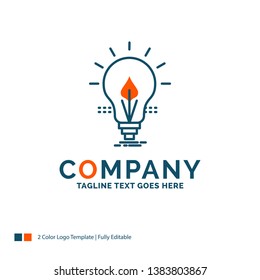 bulb, idea, electricity, energy, light Logo Design. Blue and Orange Brand Name Design. Place for Tagline. Business Logo template.