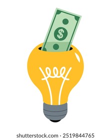 Bulb idea featuring cash money bills. Vector illustration symbolizing innovation and financial growth. Ideal for business, finance, and entrepreneurial-themed designs.