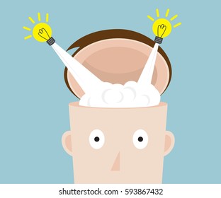 bulb idea flying from head vector illustration