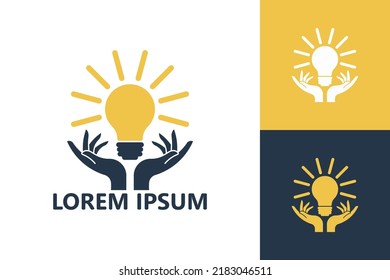 Bulb idea hand care logo template design vector
