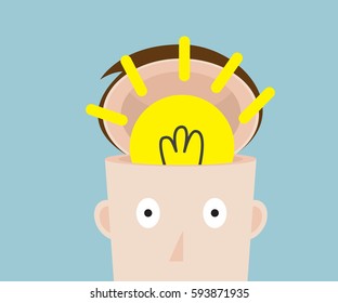 bulb idea in head vector illustration