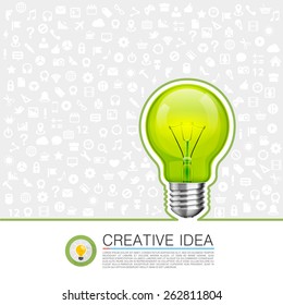 Bulb idea with icons on the background. Vector illustration