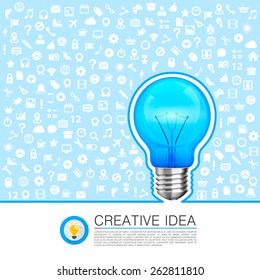 Bulb idea with icons on the background. Vector illustration