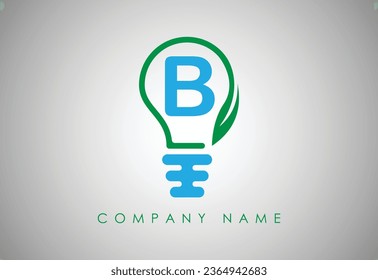 Vector de plantilla de logotipo de la letra B de la viñeta. Concepto de diseño de logotipos. Bombilla verde con hoja interior