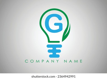 Bulb Idea Letter G Logo Template Vector. Logo design concept. Green lightbulb with leaf inside