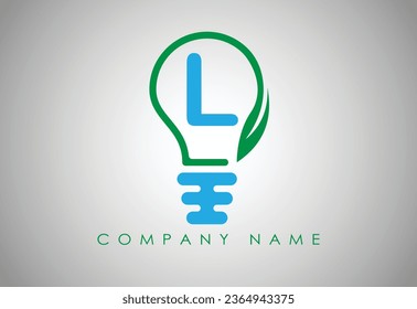 Bulb Idea Letter L Logo Template Vector. Logo design concept. Green lightbulb with leaf inside