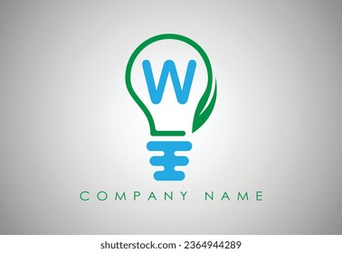 Bulb Idea Letter W Logo Template Vector. Logo design concept. Green lightbulb with leaf inside