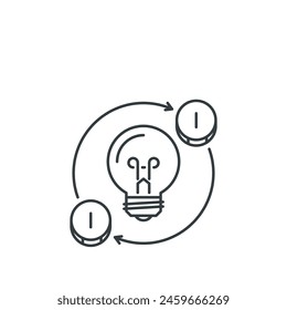Bulb, idea, light, coin, investment, money, creative icon, vector illustration