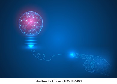 bulb idea light technology abstract background. digital bulb light with hand touch background.