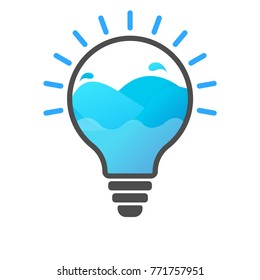 bulb idea logo with blue water wave