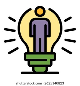 Bulb idea people icon. Outline bulb idea people vector icon color flat isolated