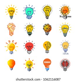 Bulb idea vector lightbulb icon solution of ideally brainstorm and electric lighting energy lamp illustration set of business ideal brain isolated on white background