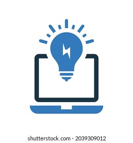 Bulb, Ideen, Laptop-Icon. Einfaches Design.