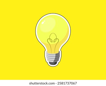 Bulb illustration design, symbol of an idea, electric light bulb, symbol of creative thinking, innovation, discovery of physics, bulb icon vector with sticker style isolated on yellow background