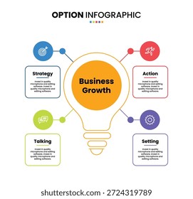 Elemento de infografía de bulbo con 4 pasos, opción, parte o diagrama de proceso para presentación comercial 
