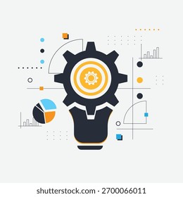 Lâmpada, inovação, conceito de criatividade. Abstrato Lâmpada elétrica e engrenagens em linha fina e fundo criativo