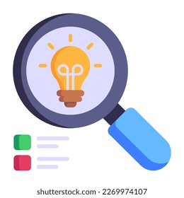 Bulb inside magnifier, flat icon of creative search