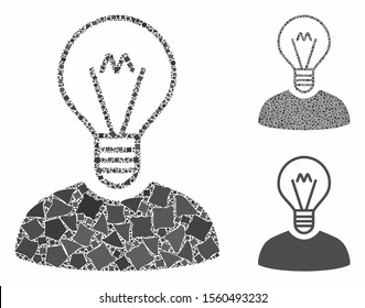 Bulb Inventor Composition Of Ragged Parts In Different Sizes And Color Hues, Based On Bulb Inventor Icon. Vector Unequal Parts Are Composed Into Composition.