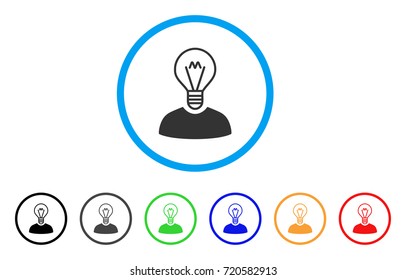 Bulb Inventor rounded icon. Style is a flat bulb inventor grey symbol inside light blue circle with black, gray, green, blue, red, orange versions. Vector designed for web and software interfaces.