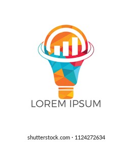 Bulb lamp with arrow logo design. Marketing Logo with Bulb. Innovation idea symbol logo template.