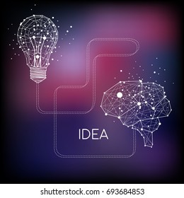 Ilustración de conexión de ideas y cerebro de lámpara de luz.