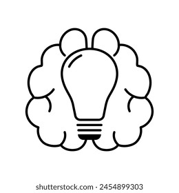 Bulb lamp and brain outline icon. Creative thinking, brainstorm, creative mind concept. Editable stroke. Isolated vector illustration