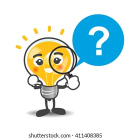 Bulb lamp cartoon with magnifier searching isolated on the white background vector illustration