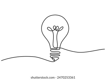 Durchgezogene Linie der Lampe. Metapher für Problemlösung und Lösung. Eine Linie Zeichnung des Puzzleteils für Idee, Geschäft, Denkprozess, Kreativität Design Konzept.