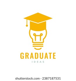 bulb lamp creative idea graduate smart hat logo design vector icon illustration
