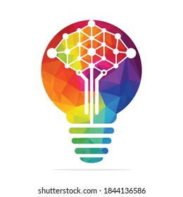 Bulb lamp Digital tree logo design concepts. Educational learning and technology companies logo.