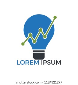 Bulb lamp financial logo design. Bar chart marketing symbol. innovation idea.